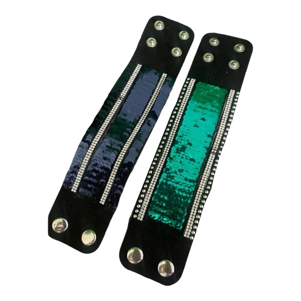 Paparazzi 2 pc Mermaid Reversible Sequin Bracelets Studded Green Blue NWT